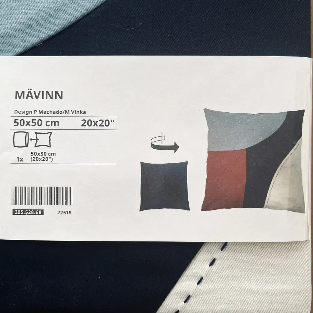 IKEA MAVINN Blue & Orange Cotton Pillow Cover 20